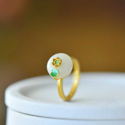 S925 Silver Inlaid Hetian Nephrite "Lotus Steps" Jewelry Set