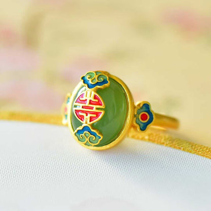 925 Silver Inlaid Hetian Green Nephrite "Contentment & Fulfillment" Jewelry Set