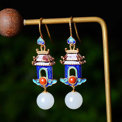 925 Silver Inlaid 10mm White Jade Enamel Earrings