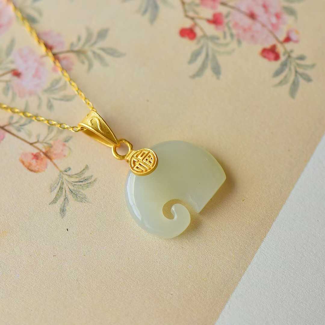 925 Silver-Inlaid Hetian Jade Pendant with "Auspicious Elephant" Design