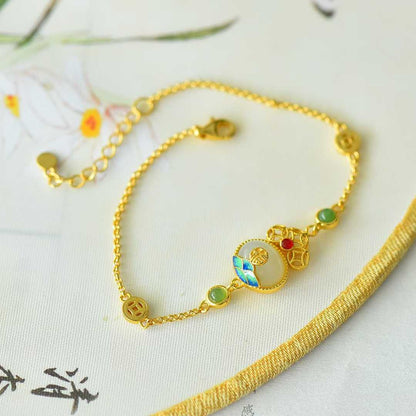 S925 Silver Inlaid Nephrite "Fuyun Lianlian" Jewelry Set