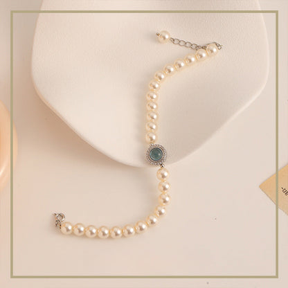 Pulsera retro de circonitas y perlas exquisitas de alta gama