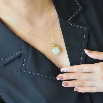 Ancient-Style Silver-Inlaid Hetian Jade Sachet Box