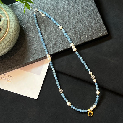 Collar de clavícula de aguamarina de moda