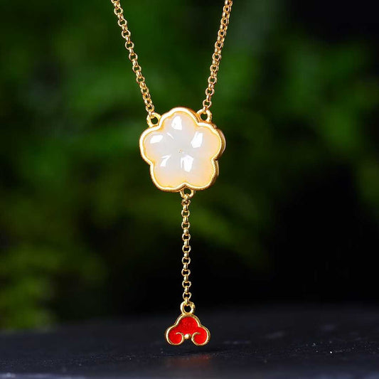 925 Silver Inlaid Hetian Jade Five-Petal Flower Four-Piece Set