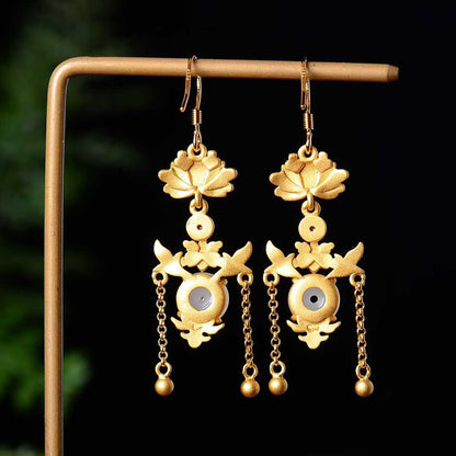 925 Silver Inlaid Nephrite Ping'an Buckle Enamel Earrings