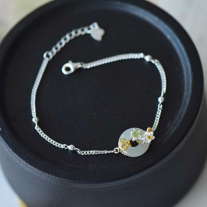 925 Silver Inlaid Hetian Nephrite "December Daffodil (Twelve Flower Gods)" Jewelry Set