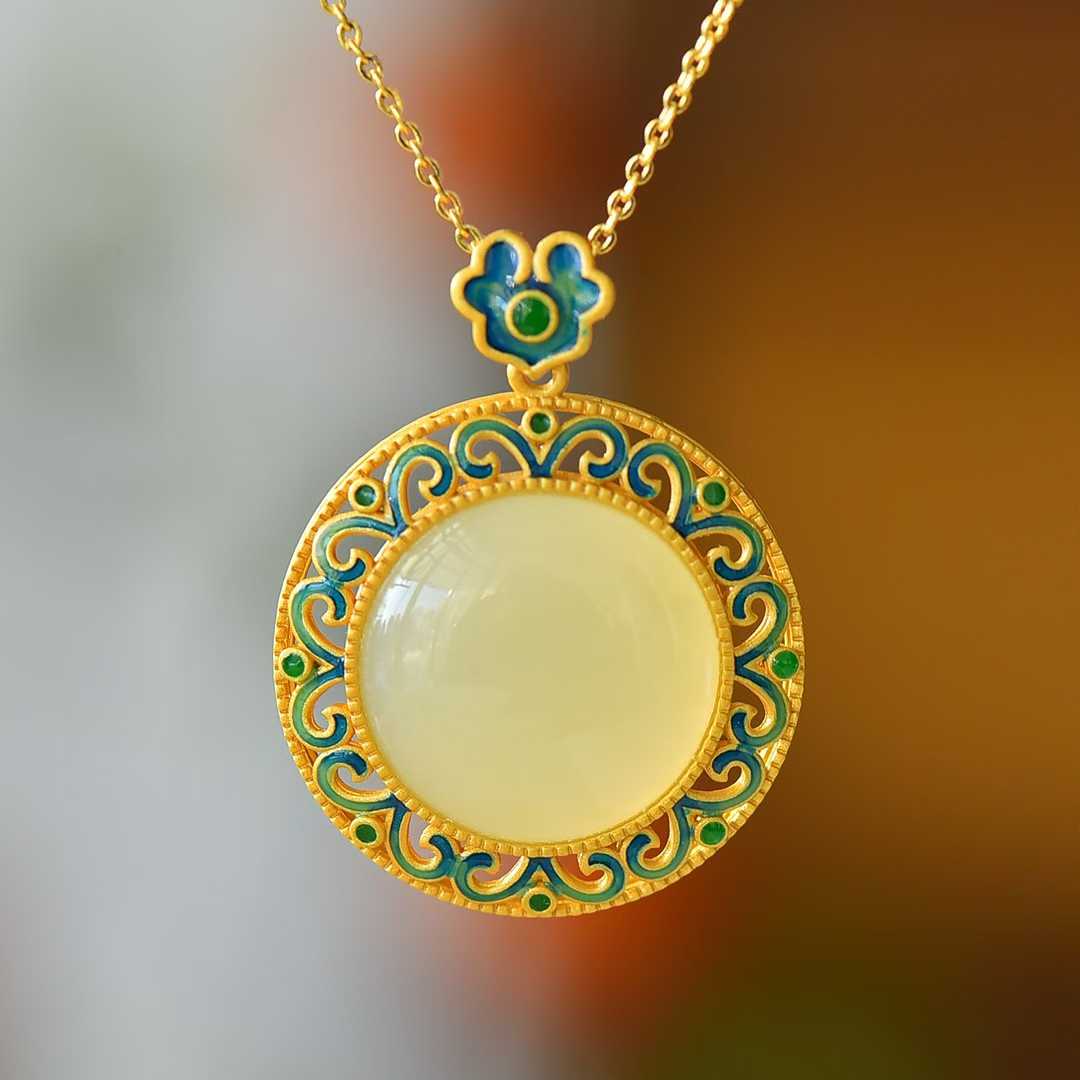 925 Silver Inlaid Hetian Nephrite "Longevity, Fortune & Fulfillment" Pendant