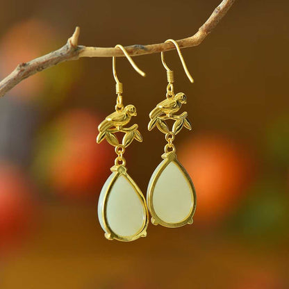 925 Silver Nephrite "Double Happiness Arrives" Teardrop Earrings