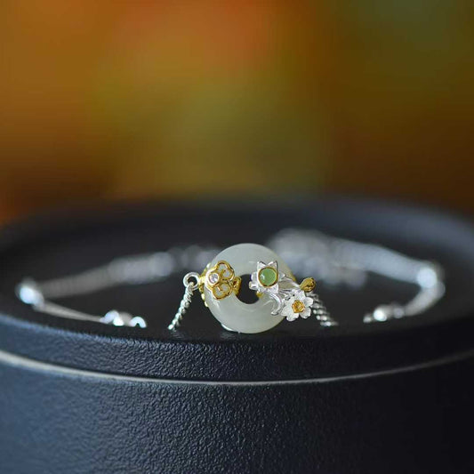 925 Silver Inlaid Hetian Nephrite "December Daffodil (Twelve Flower Gods)" Jewelry Set