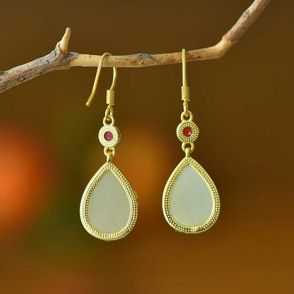 925 Silver Inlaid Nephrite "Harmonious Beauty" Teardrop Earrings