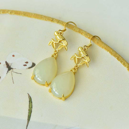 925 Silver Nephrite "Double Happiness Arrives" Teardrop Earrings