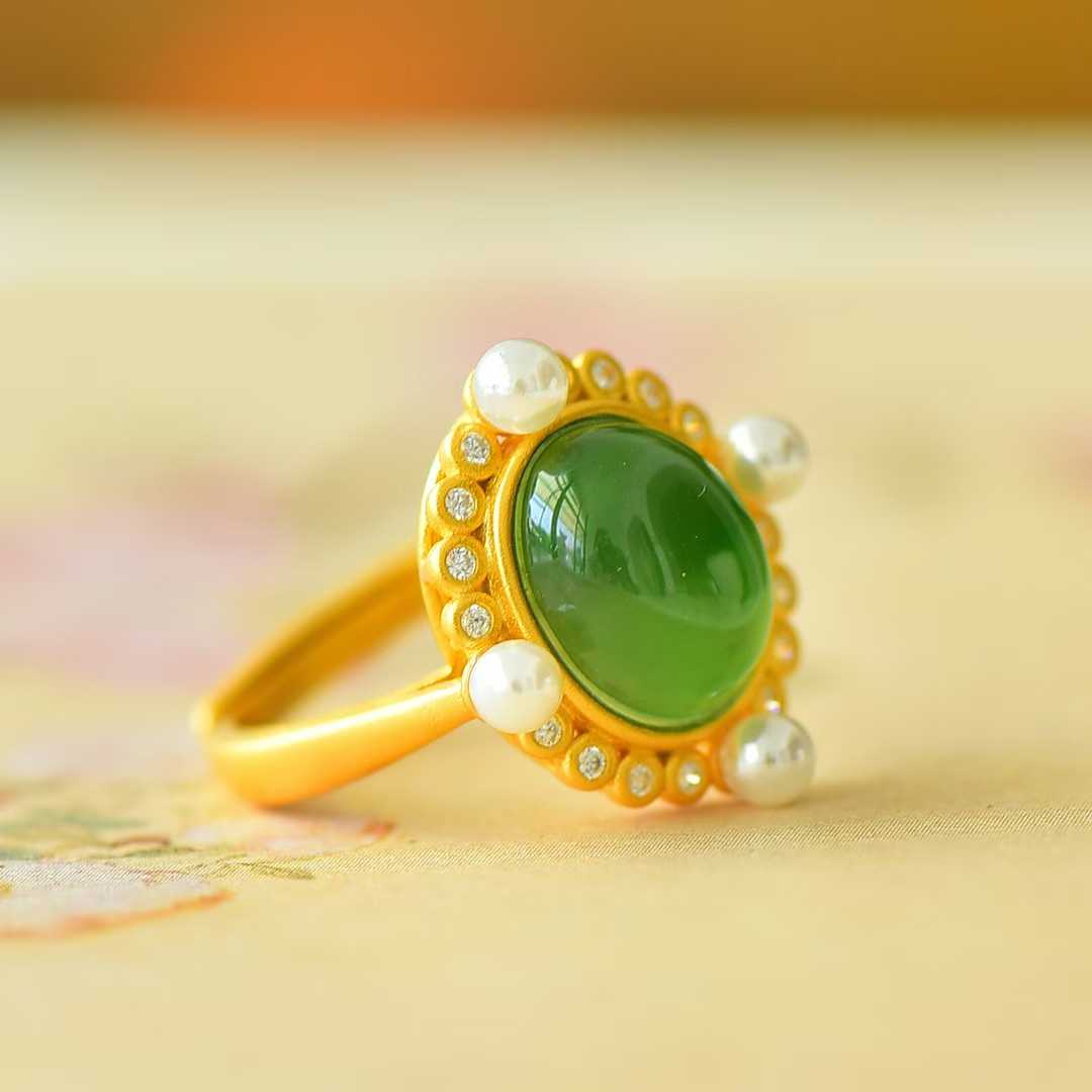 925 Silver Inlaid Hetian Nephrite Roman Dial Ring