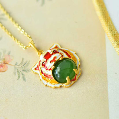 S925 Silver Inlaid Hetian Jadeite (Jasper) "Tiger" Pendant