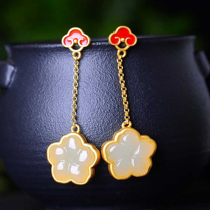 925 Silver Inlaid Hetian Jade Five-Petal Flower Four-Piece Set