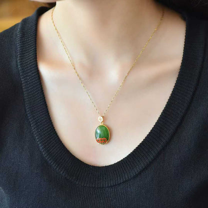 925 Silver Inlaid Hetian Nephrite "Coin" Pendant