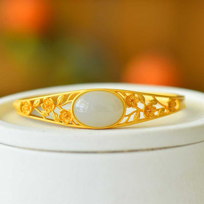 925 Silver Inlaid Hetian Nephrite "Smoky Jade" Bracelet