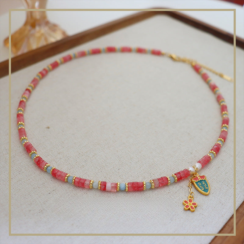 Nuevo collar de cuentas hecho a mano con flores coloridas de estilo chino 