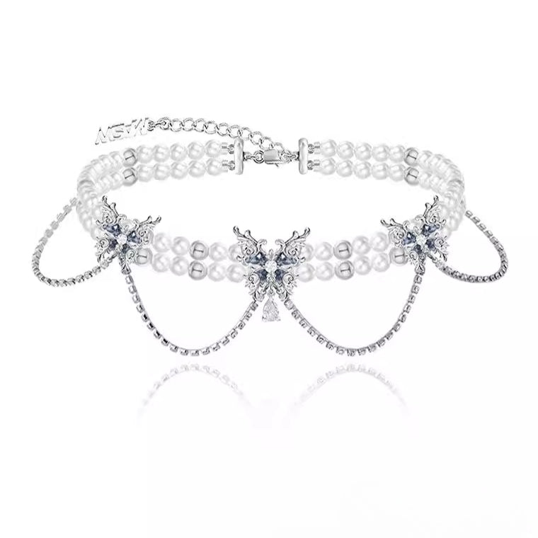 Collar de mariposa con perlas y efecto de danza de mariposa 