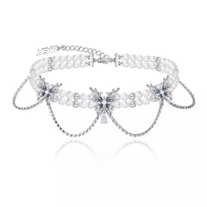Collar de mariposa con perlas y efecto de danza de mariposa 