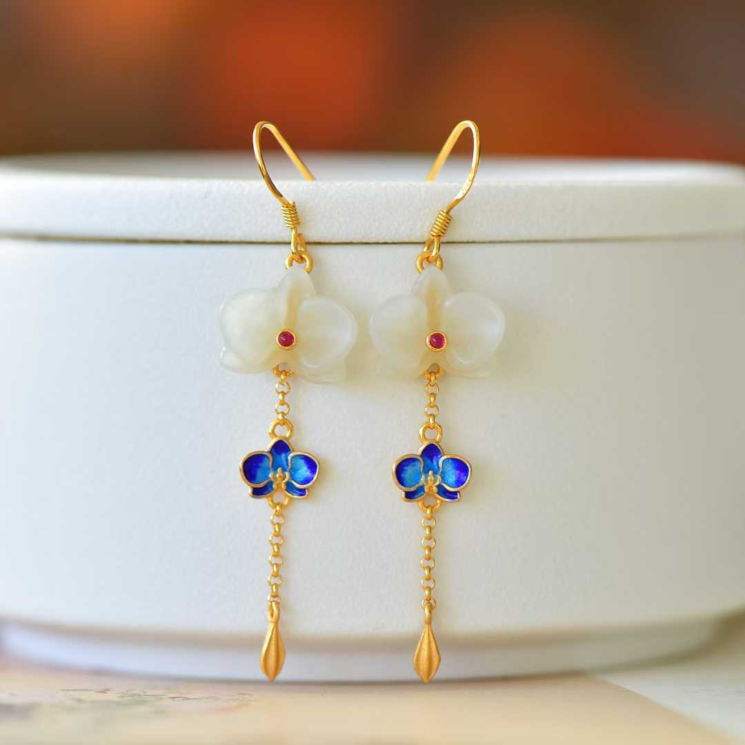 Close-up of dragon scale pattern on Hetian jade earrings - traditional design
