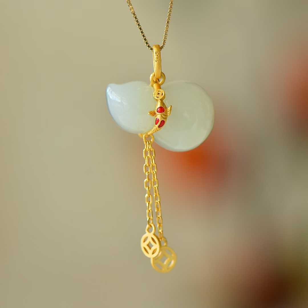 925 Silver-Inlaid Hetian Jade Pendant "Blessings, Prosperity & Abundance"
