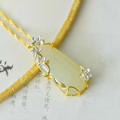 925 Silver Inlaid White Hetian Nephrite "Plum Blossom Against Snow" Peace Pendant