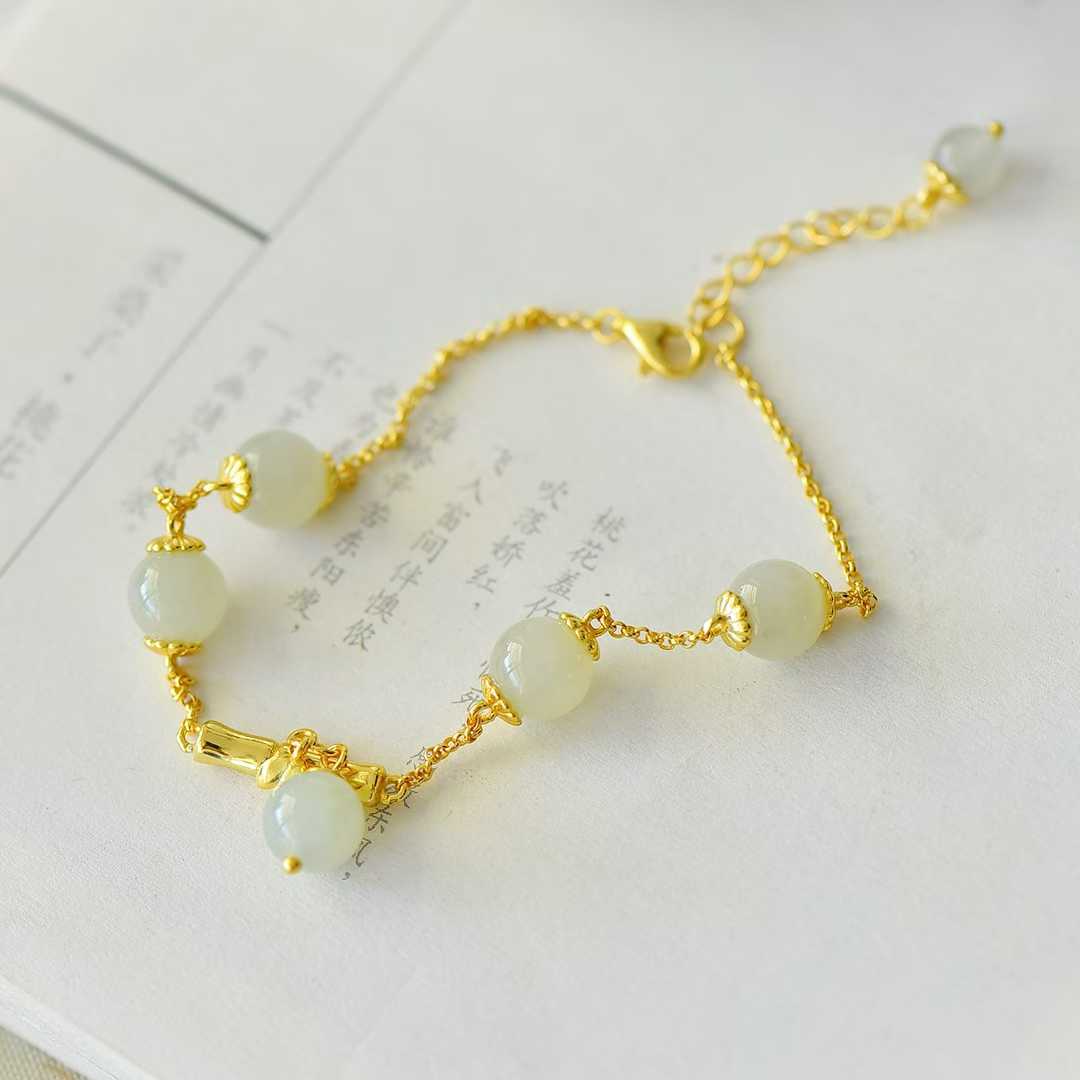 925 Silver Inlaid Enamel and Hetian Nephrite "Steady Progress" Bracelet