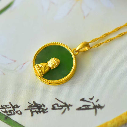 925 Silver-Inlaid Green Jadeite Baby Buddha Pendant