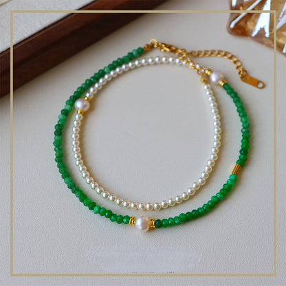 Temperament retro two-color natural stone beaded necklace