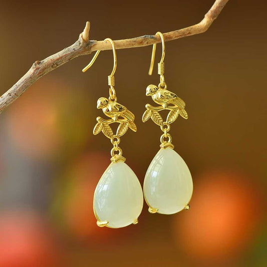 925 Silver Nephrite "Double Happiness Arrives" Teardrop Earrings