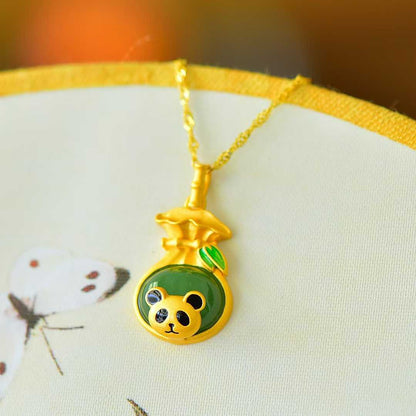 925 Silver Inlaid Hetian Jadeite "Cute Panda" Pendant
