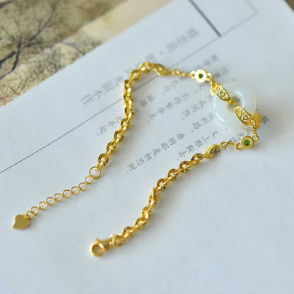 925 Silver Inlaid Hetian Nephrite "Bread Loaf Bead & Phoenix Tail" Bracelet