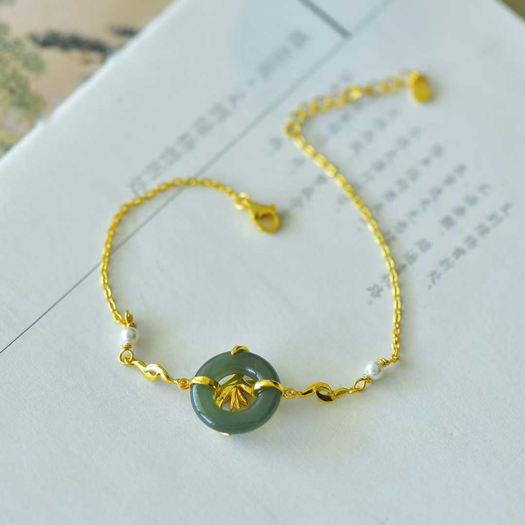925 Silver Inlaid Hetian Nephrite Peace Ring & Lotus Bracelet