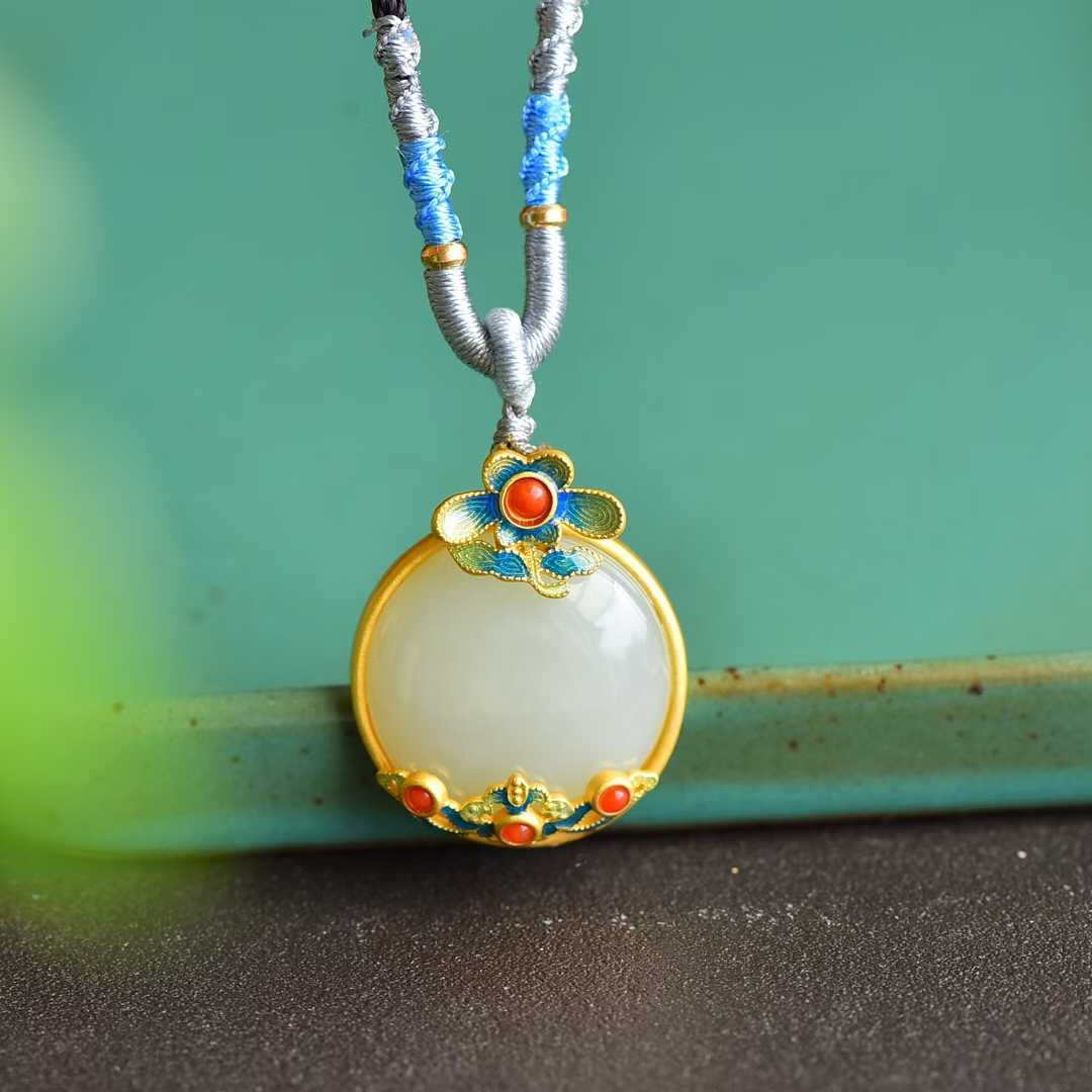 S925 Silver Inlaid Nephrite "Morning Flowers Collected at Dusk" Sweater Chain