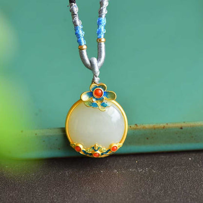 S925 Silver Inlaid Nephrite "Morning Flowers Collected at Dusk" Sweater Chain