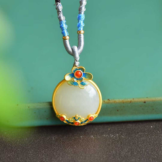 S925 Silver Inlaid Nephrite "Morning Flowers Collected at Dusk" Sweater Chain