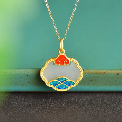 925 Silver Inlaid Hetian Nephrite "Splendid Rivers & Mountains" Pendant