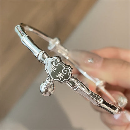 Pulsera de plata de ley con diseño de bambú chinoiserie Peace