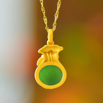 925 Silver Inlaid Hetian Jadeite "Cute Panda" Pendant