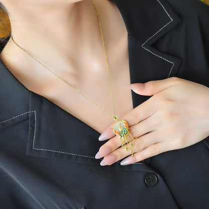 925 Silver Inlaid White Hetian Nephrite "Phoenix Nirvana" Tassel Pendant