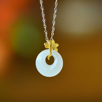 925 Silver Inlaid Hetian Nephrite "Blossoming Brocade" Princess Clasp Pendant