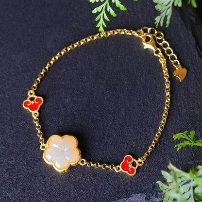 925 Silver Inlaid Hetian Jade Five-Petal Flower Four-Piece Set