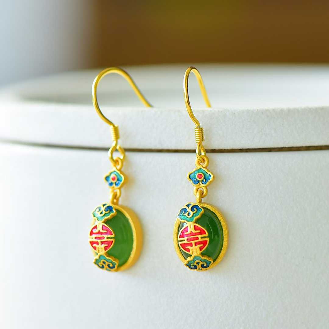 925 Silver Inlaid Hetian Green Nephrite "Contentment & Fulfillment" Jewelry Set