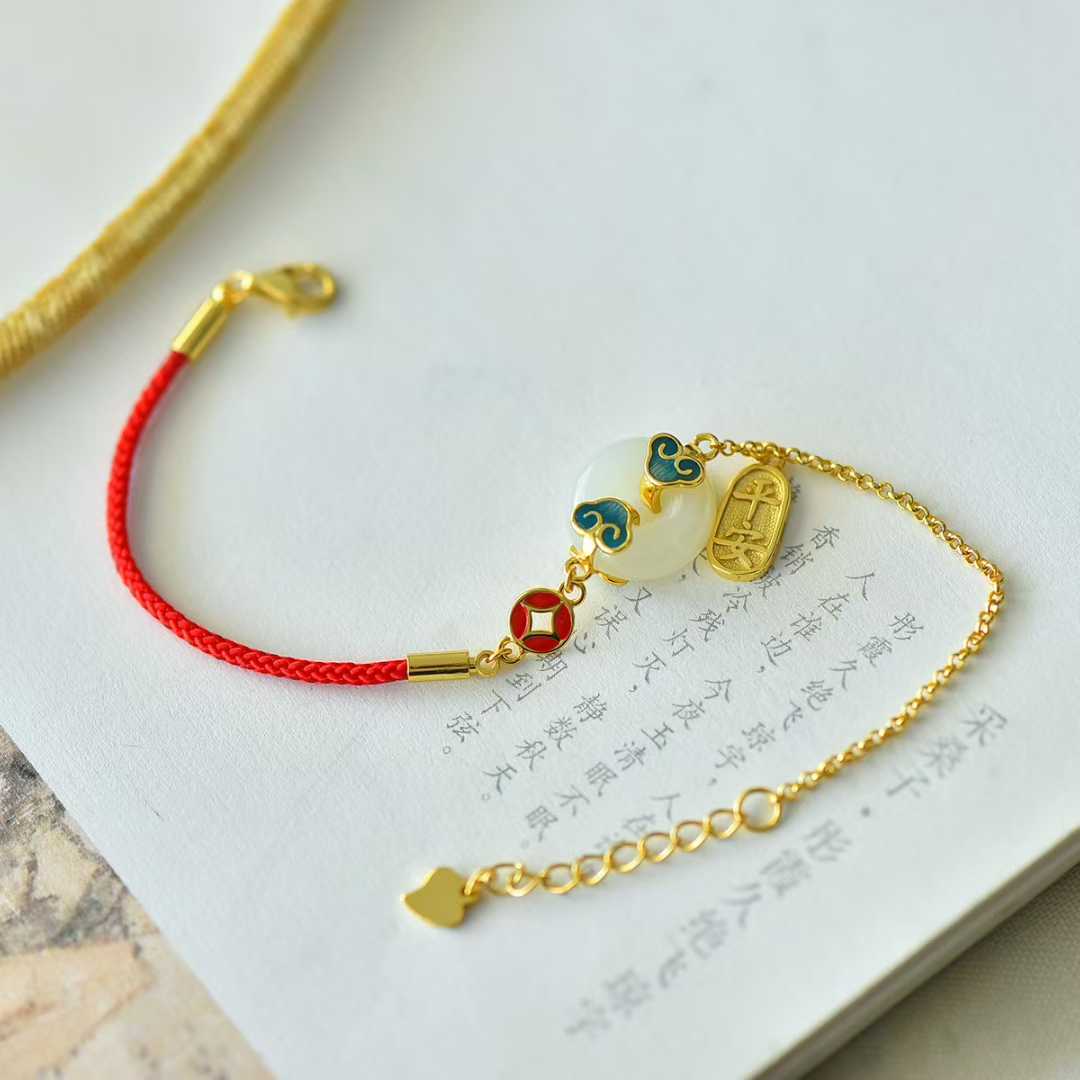 925 Silver Inlaid Enamel & Hetian Nephrite "Safe & Sound" Bracelet