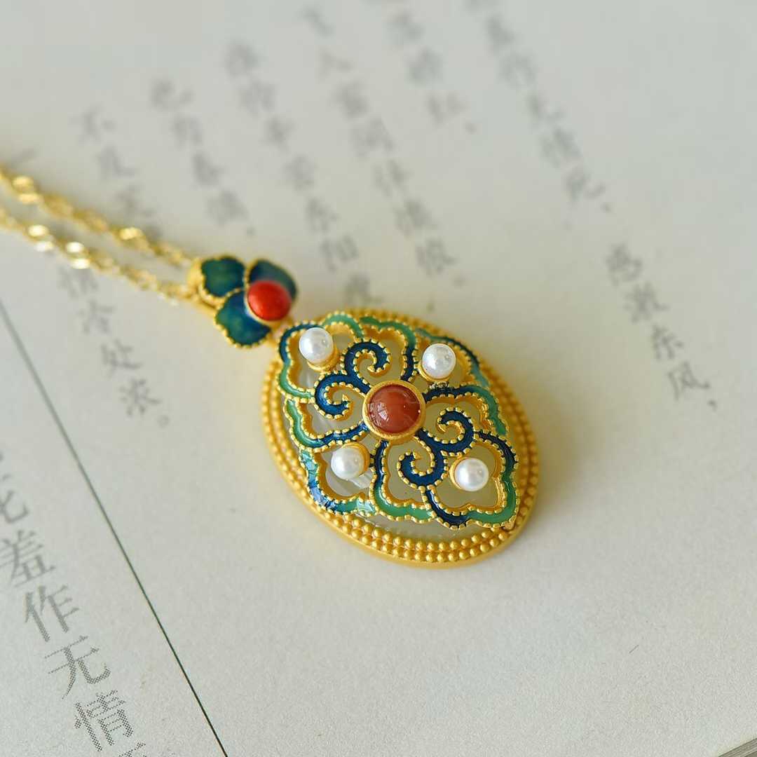 925 Silver Inlaid Nephrite "Good Fortune and Prosperity" Pendant