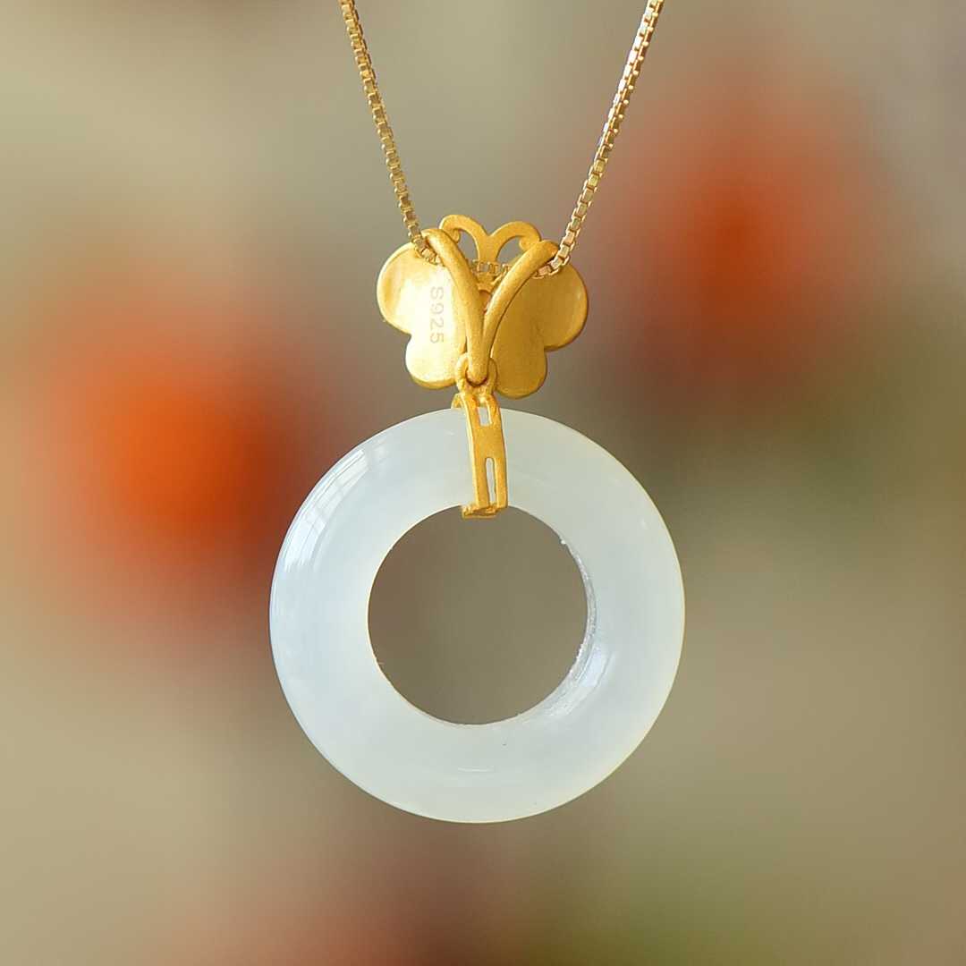 S925 Silver Inlaid Nephrite Butterfly 🦋 "Ping An Kou" Ring Pendant