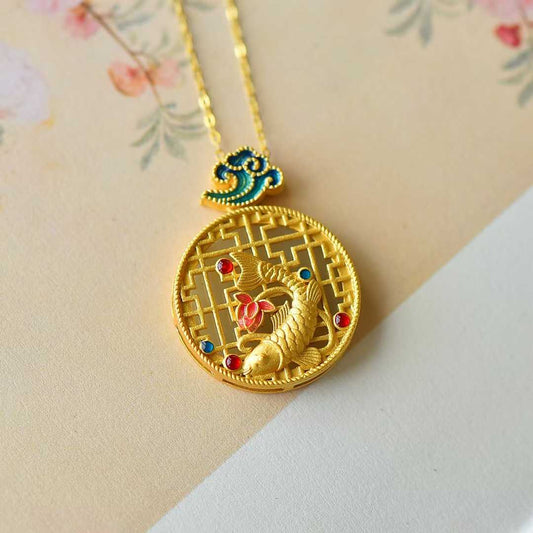 925 Silver Inlaid Nephrite "Niannian Youyu" Pendant