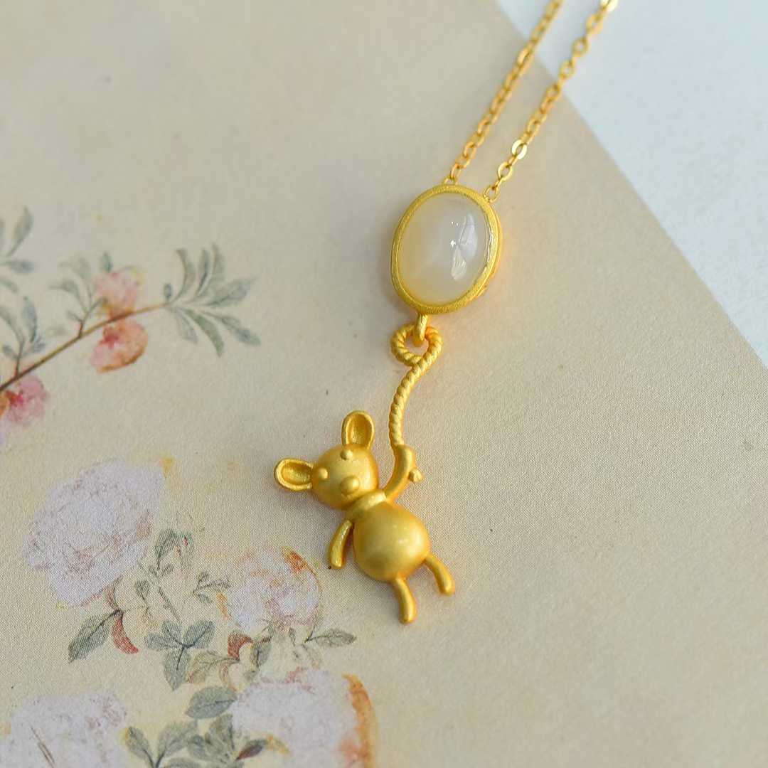 S925 Silver Inlaid Hetian Nephrite "Little Bear" Pendant