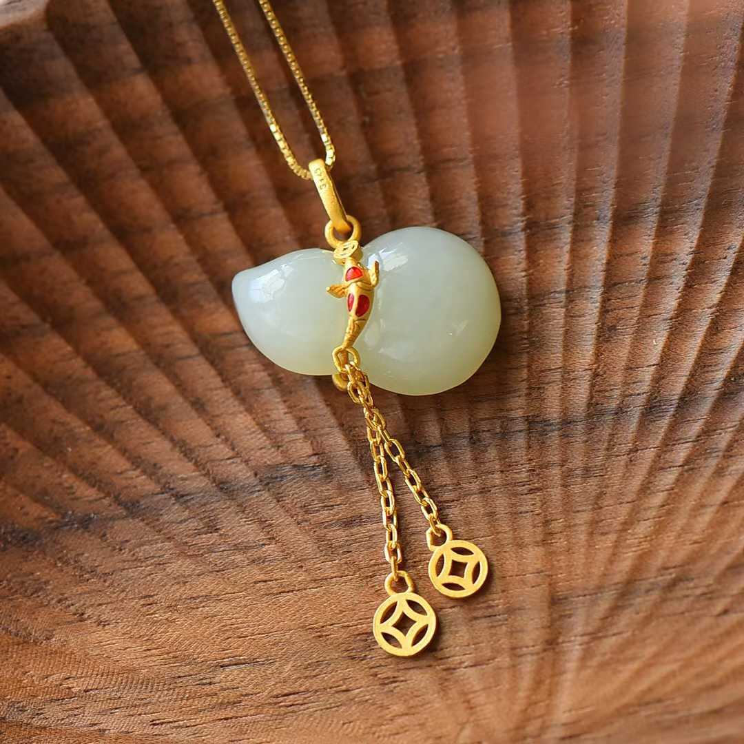 925 Silver-Inlaid Hetian Jade Pendant "Blessings, Prosperity & Abundance"